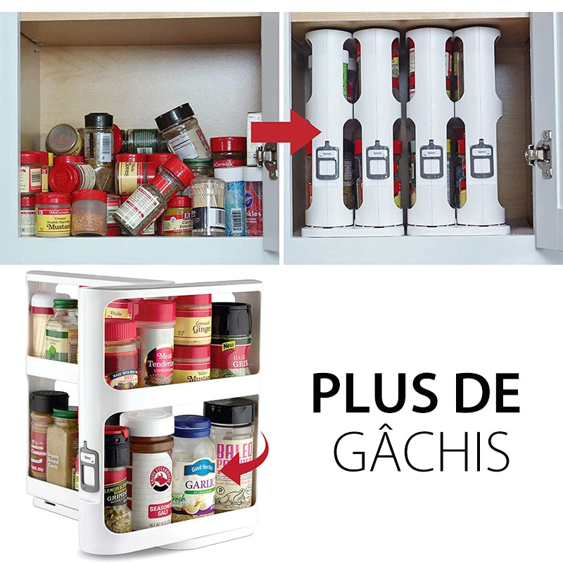 Rack de Stockage Double Étagères de Condiments Rotatif - ciaovie
