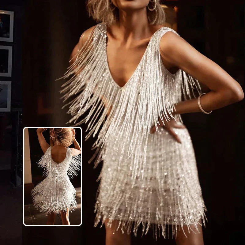 🎉Spécial été🎉Robe Sexy Á Franges Sans Manches Á Col En V