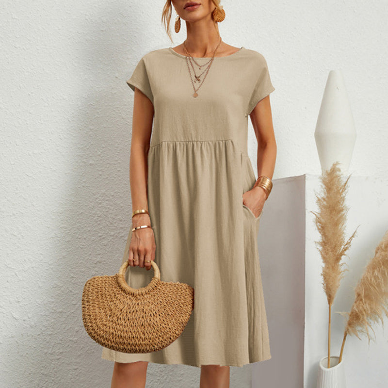 Robe col rond en coton femme