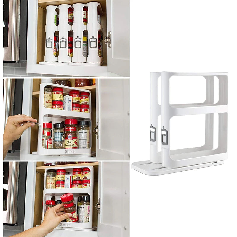 Rack de Stockage Double Étagères de Condiments Rotatif - ciaovie