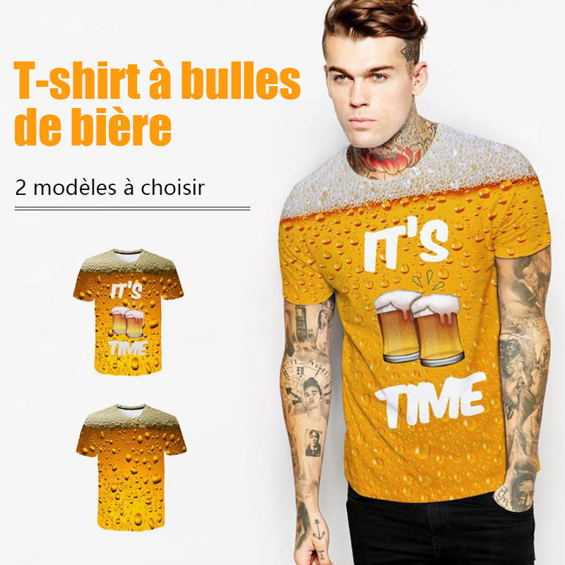 T-shirt à manches courtes à bulles de bière 3D Fashion - ciaovie